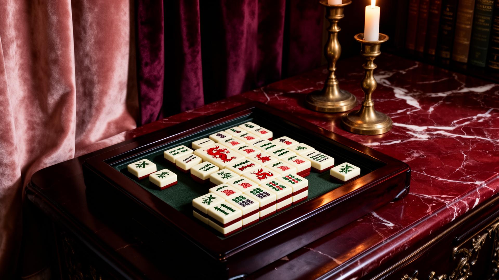 A mahjong table set under candlelight
